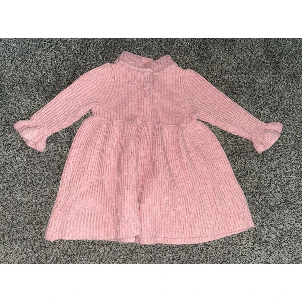Baby gap Pink Ribbed Knit Sweater Dress Ruffle Sleeves 0-3